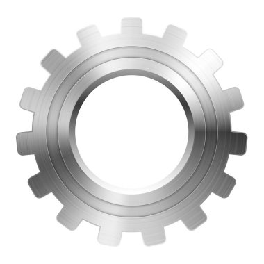 Beyaz zemin üzerinde fırçalanmış yüzeyi olan metalik dişli çark