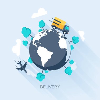 Uzun gölgeli düz ve renkli dağıtım konseptinin soyut vektör çizimi. Web ve mobil uygulamalar için tasarım ögeleri.