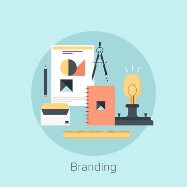 mavi arka plan üzerinde izole marka ve iş kimlik yaratma kavramı soyut düz vektör çizim.