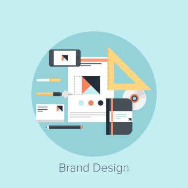 mavi arka plan üzerinde izole marka ve iş kimlik yaratma kavramı soyut düz vektör çizim.