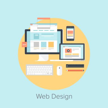 web tasarım ve geliştirme kavramları soyut düz vektör Illustration. öğeler için mobil ve web uygulamaları.