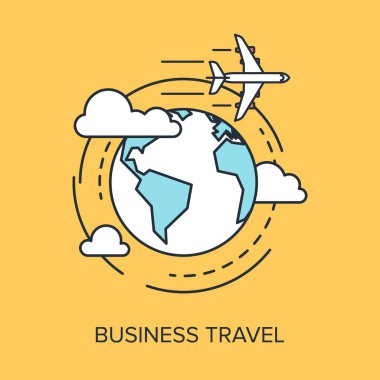 İş seyahat düz çizgi tasarım konsepti vektör çizim.