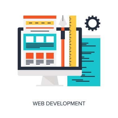 Tasarım ve geliştirme kavramları soyut düz vektör Illustration. öğeler için mobil ve web uygulamaları.