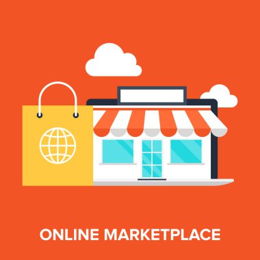 Online pazar yeri konseptinin soyut düz vektör çizimi. Mobil ve web uygulamaları için elementler.