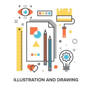 Vektör çizim çizim ve çizim düz çizgi tasarım konsepti.