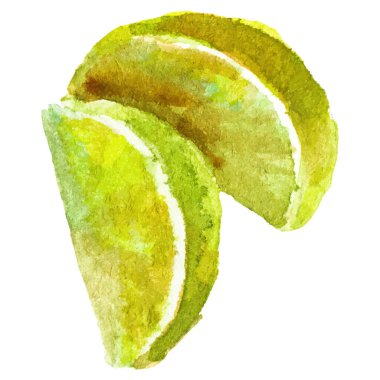 Limona boyanmış suluboya. El çizimi taze meyve tasarımı ögesi beyaz arkaplanda izole.