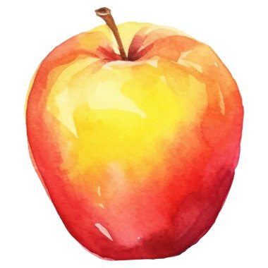 Suluboya boyalı elma meyvesi. El çizimi taze gıda tasarım elementi beyaz arka planda izole.