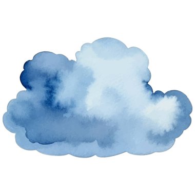 Vektör suluboya bulut. El çizimi tasarım ögeleri beyaz arkaplanda izole edildi.