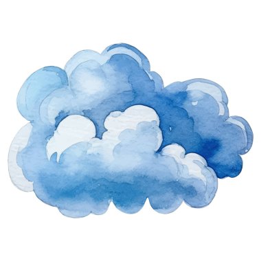 Vektör suluboya bulut. El çizimi tasarım ögeleri beyaz arkaplanda izole edildi.