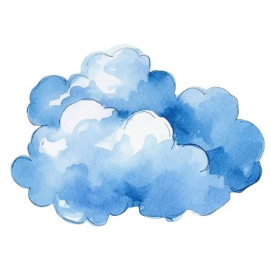 Vektör suluboya bulut. El çizimi tasarım ögeleri beyaz arkaplanda izole edildi.