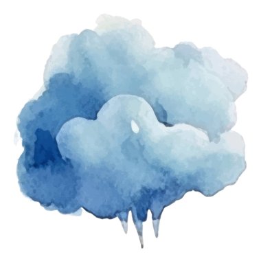 Vektör suluboya bulut. El çizimi tasarım ögeleri beyaz arkaplanda izole edildi.