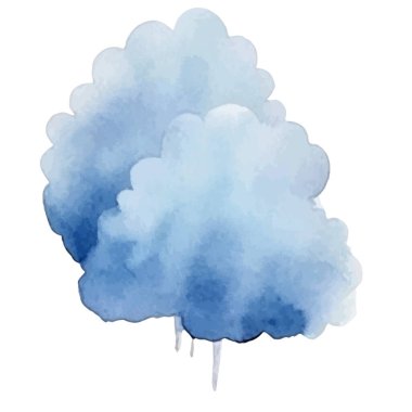 Vektör suluboya bulut. El çizimi tasarım ögeleri beyaz arkaplanda izole edildi.