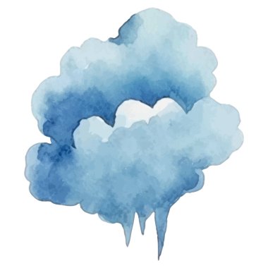 Vektör suluboya bulut. El çizimi tasarım ögeleri beyaz arkaplanda izole edildi.