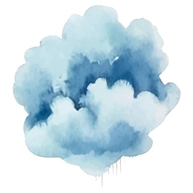 Vektör suluboya bulut. El çizimi tasarım ögeleri beyaz arkaplanda izole edildi.