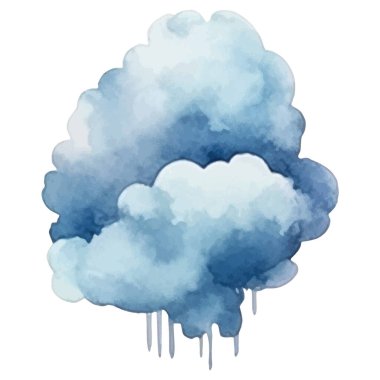 Vektör suluboya bulut. El çizimi tasarım ögeleri beyaz arkaplanda izole edildi.