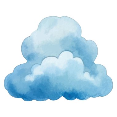 Vektör suluboya bulut. El çizimi tasarım ögeleri beyaz arkaplanda izole edildi.