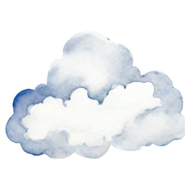 Vektör suluboya bulut. El çizimi tasarım ögeleri beyaz arkaplanda izole edildi.