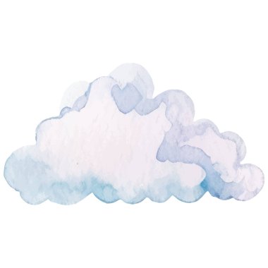 Vektör suluboya bulut. El çizimi tasarım ögeleri beyaz arkaplanda izole edildi.