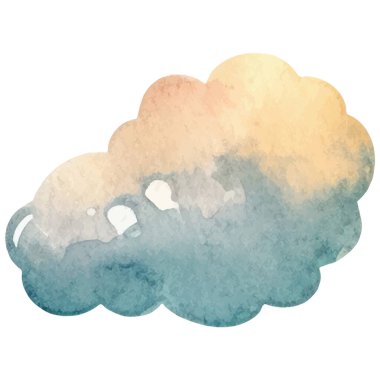 Vektör suluboya bulut. El çizimi tasarım ögeleri beyaz arkaplanda izole edildi.