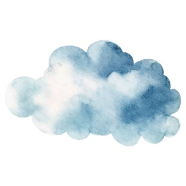 Vektör suluboya bulut. El çizimi tasarım ögeleri beyaz arkaplanda izole edildi.