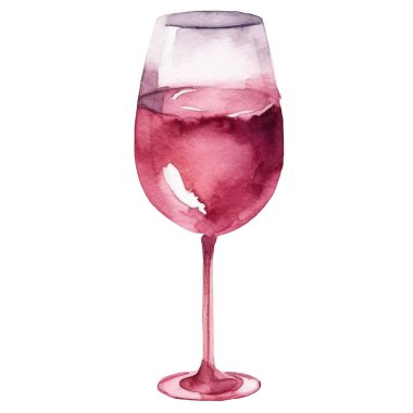 Suluboya boyalı şarap kadehi. El çizimi tasarım ögeleri beyaz arkaplanda izole edildi.