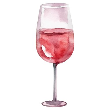 Suluboya boyalı şarap kadehi. El çizimi tasarım ögeleri beyaz arkaplanda izole edildi.