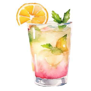 Vektör suluboya kokteyl. El çizimi tasarım ögeleri beyaz arkaplanda izole edildi.