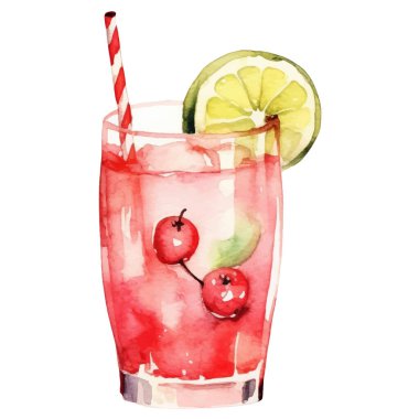 Vektör suluboya kokteyl. El çizimi tasarım ögeleri beyaz arkaplanda izole edildi.