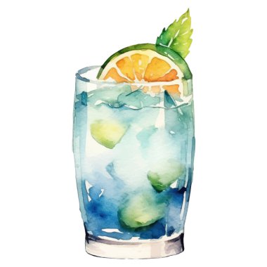 Vektör suluboya kokteyl. El çizimi tasarım ögeleri beyaz arkaplanda izole edildi.