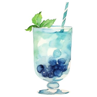 Vektör suluboya kokteyl. El çizimi tasarım ögeleri beyaz arkaplanda izole edildi.