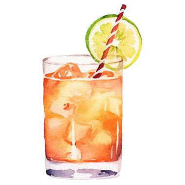 Vektör suluboya kokteyl. El çizimi tasarım ögeleri beyaz arkaplanda izole edildi.