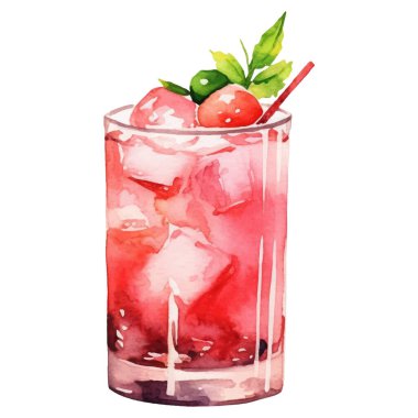 Vektör suluboya kokteyl. El çizimi tasarım ögeleri beyaz arkaplanda izole edildi.