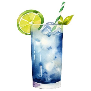 Vektör suluboya kokteyl. El çizimi tasarım ögeleri beyaz arkaplanda izole edildi.