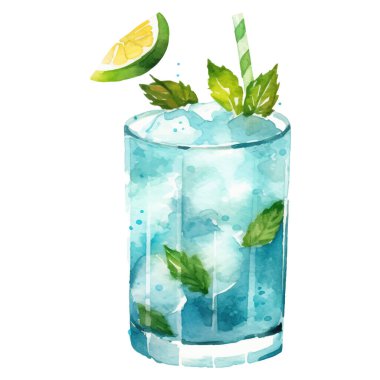 Vektör suluboya kokteyl. El çizimi tasarım ögeleri beyaz arkaplanda izole edildi.