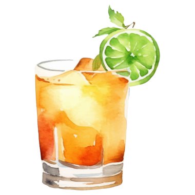 Vektör suluboya kokteyl. El çizimi tasarım ögeleri beyaz arkaplanda izole edildi.