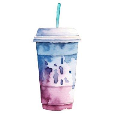 Suluboya kahve fincanı. El çizimi tasarım ögesi beyaz arkaplanda izole edildi.