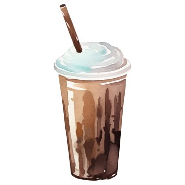 Suluboya kahve fincanı. El çizimi tasarım ögesi beyaz arkaplanda izole edildi.