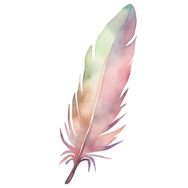 Vektör suluboya boyalı kuş tüyü. El çizimi tasarım ögesi beyaz arkaplanda izole edildi.
