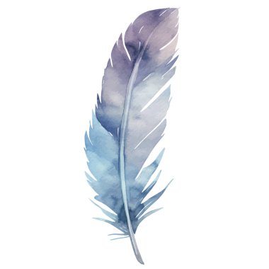 Vektör suluboya boyalı kuş tüyü. El çizimi tasarım ögesi beyaz arkaplanda izole edildi.