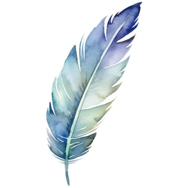 Vektör suluboya boyalı kuş tüyü. El çizimi tasarım ögesi beyaz arkaplanda izole edildi.