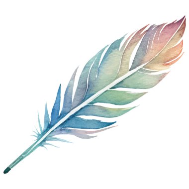 Vektör suluboya boyalı kuş tüyü. El çizimi tasarım ögesi beyaz arkaplanda izole edildi.