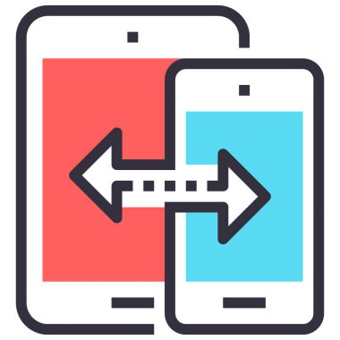 Veri transferi tasarım kavramının modern düz çizgi vektör illüstrasyon simgesi. Mobil ve web grafikleri için simge. Taslak sembol, logo yaratıcı konsept. Basit ve temiz doğrusal pictogram