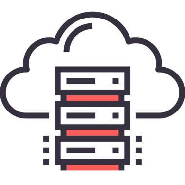 Bulut depolama konseptinin modern düz çizgi vektör illüstrasyon simgesi. Mobil ve web grafikleri için simge. Taslak sembol, logo yaratıcı konsept. Basit ve temiz doğrusal pictogram