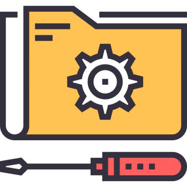 Teknoloji servis tasarımı kavramının modern düz çizgi vektör illüstrasyon simgesi. Mobil ve web grafikleri için simge. Taslak sembol, logo yaratıcı konsept. Basit ve temiz doğrusal pictogram