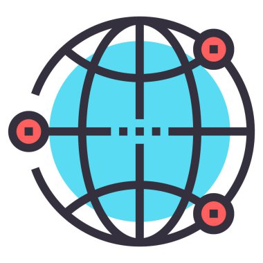 Küresel ağ tasarımı kavramının modern düz çizgi vektör çizim simgesi. Mobil ve web grafikleri için simge. Taslak sembol, logo yaratıcı konsept. Basit ve temiz doğrusal pictogram