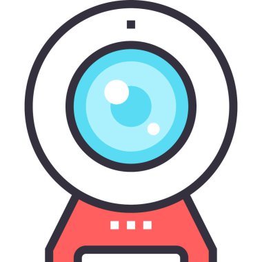 Görüntülü sohbet tasarımı kavramının modern düz çizgi vektör illüstrasyon simgesi. Mobil ve web grafikleri için simge. Taslak sembol, logo yaratıcı konsept. Basit ve temiz doğrusal pictogram