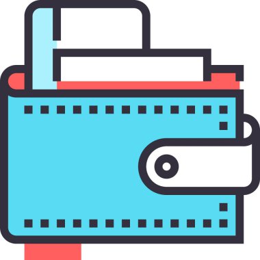 Cüzdan tasarımı kavramının modern düz çizgi vektör illüstrasyon simgesi. Mobil ve web grafikleri için simge. Taslak sembol, logo yaratıcı konsept. Basit ve temiz doğrusal pictogram