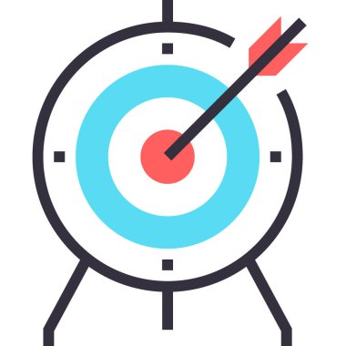 Hedef tasarım kavramının modern düz çizgi vektör illüstrasyon simgesi. Mobil ve web grafikleri için simge. Taslak sembol, logo yaratıcı konsept. Basit ve temiz doğrusal pictogram