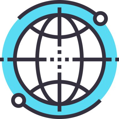 Uluslararası iş tasarımı konseptinin modern düz çizgi vektör çizimi ikonu. Mobil ve web grafikleri için simge. Taslak sembol, logo yaratıcı konsept. Basit ve temiz doğrusal pictogram