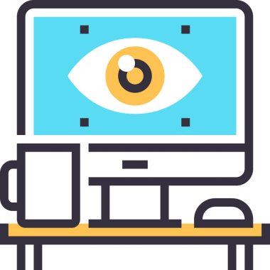 Tasarım stüdyosu konseptinin modern düz çizgi vektör çizim ikonu. Mobil ve web grafikleri için simge. Taslak sembol, logo yaratıcı konsept. Basit ve temiz doğrusal pictogram